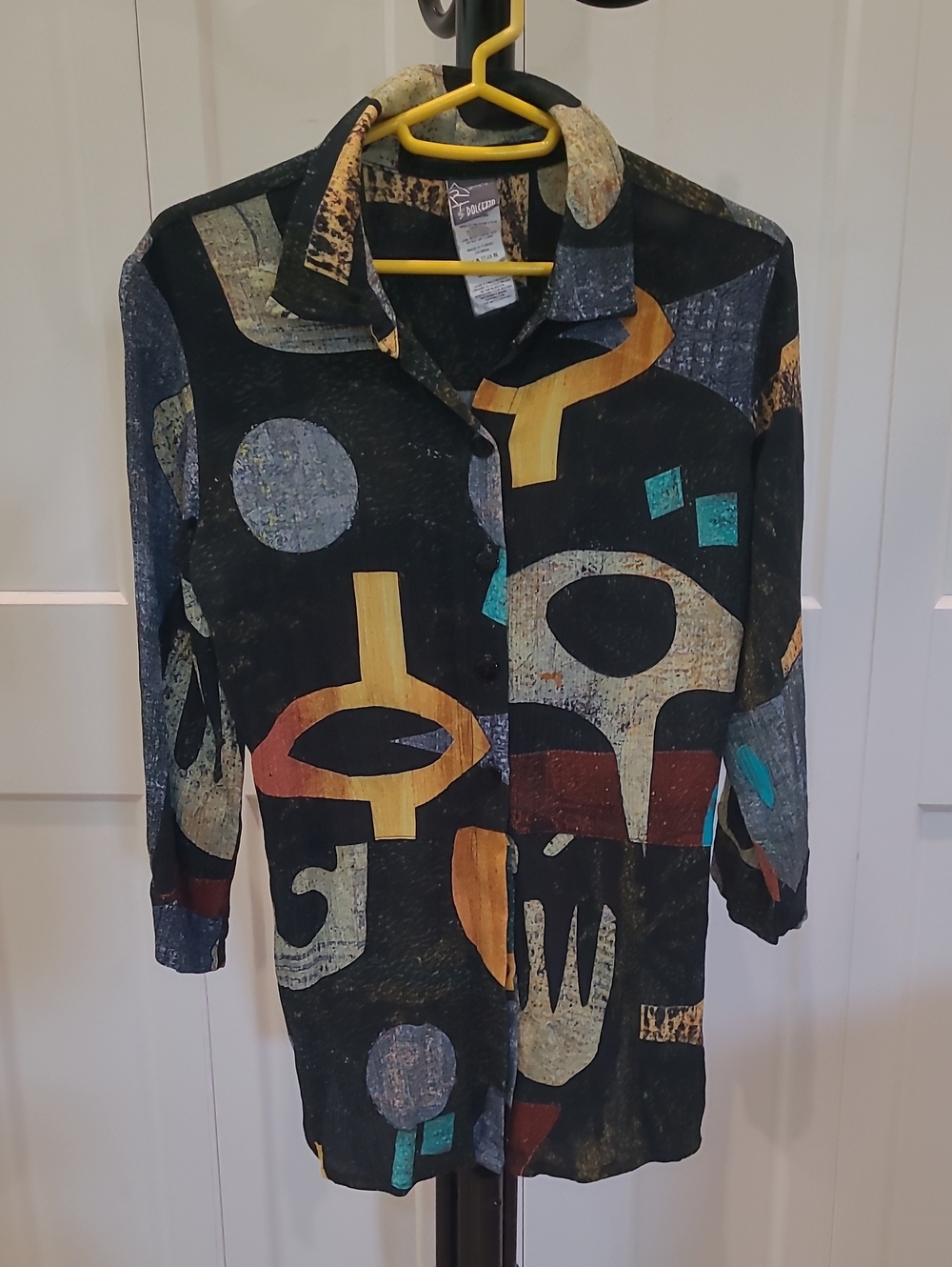 Dolcezza Simply Art Button Down Shirt - Black with Multicolor Accents